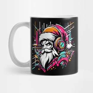 Santa Claus with headphones on his ears listening to music Mug